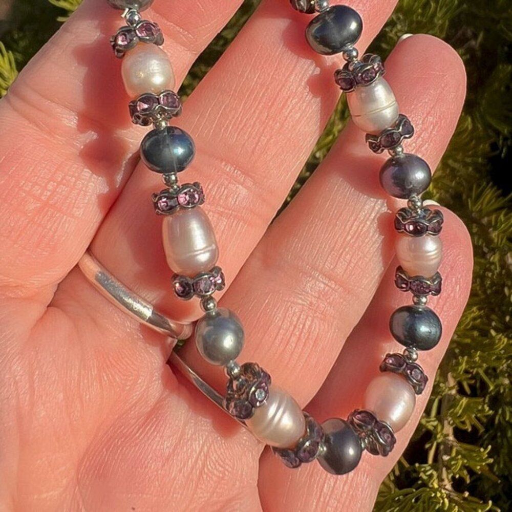 Vintage Pearl and Crystal Roundel bracelet - Picture 7 of 11